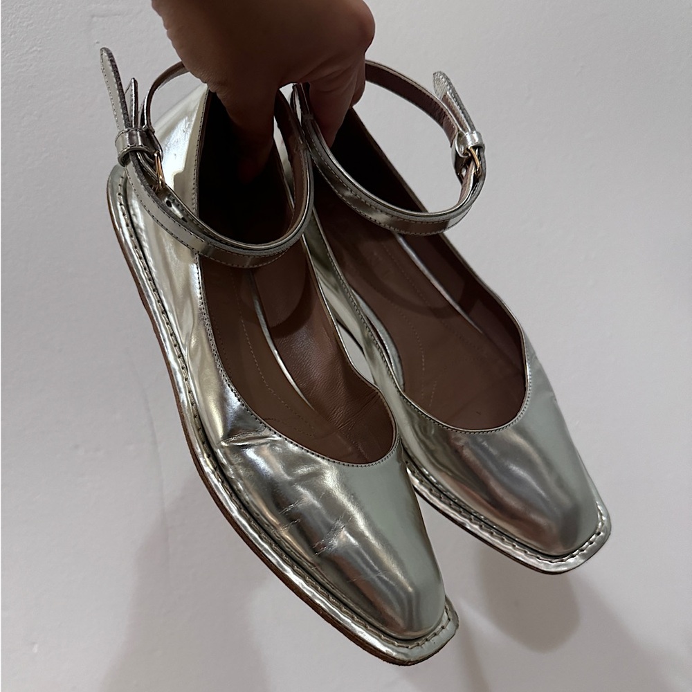 Marni Metallic Silver Ballet Flat Mary Jane with ankle strap size 6